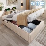 Lit tapiss 1 personne 90190 cm lit de rangement cadre de lit avec usb - c et sommier  lattes sans ...