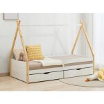 Lit tipi 90 x 190 cm avec tiroirs - pin et mdf - coloris : blanc et naturel + matelas - luanco Lit tipi 90 x 190 cm avec tiroirs - pin et mdf - coloris : blanc et naturel + matelas - luanco