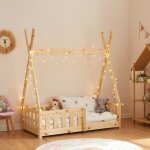 Lit tipi pour enfants helsingborg avec grille de s�curit� pin 140 x 70 cm naturel