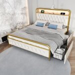Lit avec tiroirs lit 160200 cm lit adulte lit double - avec app - control led - sweiko - blanc