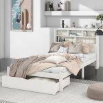 Lit avec tiroirs 90x200 cm lit enfant avec tiroirs et bibliothèque junior lit simple en bois massif blanc ... Lit avec tiroirs 90x200 cm lit enfant avec tiroirs et bibliothèque junior lit simple en bois massif blanc ...