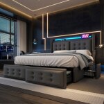 Lit avec tiroirs lit adulte 160x200 cm avec tête de lit led et usb c et 4 tiroirs - sweiko - gris Lit avec tiroirs lit adulte 160x200 cm avec tête de lit led et usb c et 4 tiroirs - sweiko - gris
