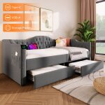 Lit avec tiroirs lit banquette 90x190 cm lit avec usb type c gris Lit avec tiroirs lit banquette 90x190 cm lit avec usb type c gris