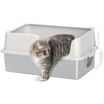 Litire pour chat - pawhut - avec cts hauts pelle - nettoyage facile - 60 x 40 x 28 cm - gris clair ...