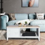 Liverpool table basse rectangle avec niche et tiroir - décor chêne et blanc - l 120 x p 40 x h 46 cm Liverpool table basse rectangle avec niche et tiroir - décor chêne et blanc - l 120 x p 40 x h 46 cm