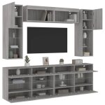 Living - meuble tv mural complet vidaxl ensemble de meubles tv muraux 6pcs et lumi�res led sonoma gris ...