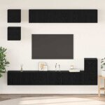 Living - meuble tv mural complet vidaxl ensemble meuble tv montage mural ch�ne noir bois ding�nierie