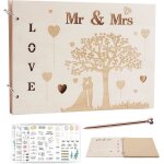 Livre dor de mariage album de mariage avec stylos et autocollants 40 feuilles album de mariage en bois ...