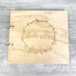 Livre dor - unique - mariage - bois contreplaqu - 22 cm - 40 pages - vintage