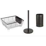 Lnt - �gouttoir vaisselle m�tal noir mat avec support � couverts avec porte sopalin et pot � couvert ...