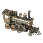 Locomotive rétro à vapeur miniature décoration en métal gris kaki doré de 21cm Locomotive rétro à vapeur miniature décoration en métal gris kaki doré de 21cm