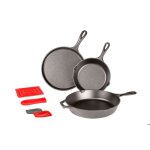 Lodge batterie de cuisine en fonte naturelle 3 pices 2 poles crpire + accessoires sain et sans pfas ...