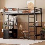 Lit mezzanine - noir - 90x200 cm - bureau intégré - prises usb - Étagères de rangement Lit mezzanine - noir - 90x200 cm - bureau intégré - prises usb - Étagères de rangement
