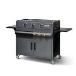 Plancha lola gun metal sur chariot - brasero - 3 feux  gaz - plaque de cuisson inox - 685 x 3550 cm ...