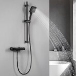 Barre de douche noir avec mitigeur thermostatique et 3 modes douchette  main