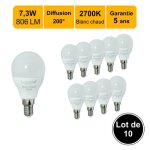 Lot de 10 ampoules led e14 73w 806lm 2700k - garantie 5 ans