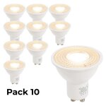 Lot 10 ampoules led gu10 7w 45 3000k blanc chaud sans scintillement 220v.