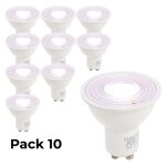 Lot 10 ampoules led gu10 7w 45 6000k blanc froid sans scintillement 220v.