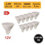 Lot de 10 ampoules led gu5. 3 (mr16) 5w (equiv. 50w) 400lm 3000k