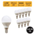 Lot de 10 ampoules led shpérique e14 4w 330lm 3000k - garantie 5 ans Lot de 10 ampoules led shpérique e14 4w 330lm 3000k - garantie 5 ans