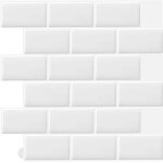 Lot de 10 autocollants muraux 3d pour carrelage blanc pour cuisine et salle de bain (305 x 305 cm)