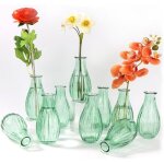 Lot de 10 mini vases verre 220 ml tailles vari�es ficelle incluse d�co verte table