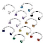 Lot de 10 piercings 8mm anneaux fer à cheval acier chirurgical strass brillants filetage interne nez ... Lot de 10 piercings 8mm anneaux fer à cheval acier chirurgical strass brillants filetage interne nez ...