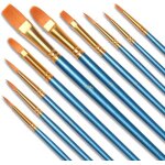 Lot de 10 pinceaux professionnels en poils de nylon pour peinture acrylique huile aquarelle gouache visage ...