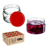 Lot de 100 bocaux en verre 250ml avec couvercles rouges �tanches 82mm