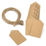 Lot de 100 �tiquettes cadeaux festonn�es en papier kraft marron 5 x 3 cm avec ficelle