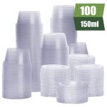 Lot de 100 gobelets jetables en plastique avec couvercles pour condiments