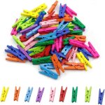 Lot de 100 mini pinces  linge en bois naturel colores multifonctions pour photos et travaux manuels. ...