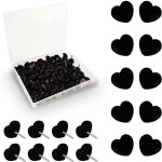 Lot de 100 punaises noires en forme de c?ur avec pointe en acier pour photos et murs Lot de 100 punaises noires en forme de c?ur avec pointe en acier pour photos et murs