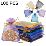 Lot de 100 sachets en organza � cordon ? �toiles et lunes dor�es ? pour bijoux bonbons f�tes mariages ...