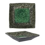 Lot de 12 assiettes carrs elsa plat de service creuses raffin en porcelaine motif vert rugueux - diamtre ...