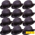 Lot de 12 chapeaux melon noir adulte pas cher pour deguisement