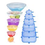 Lot de 12 couvercles extensibles en silicone 6 ronds transparents 6 rectangles bleus rutilisablespour ...