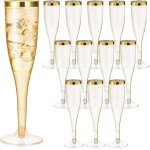 Lot de 12 fltes  champagne en plastique rutilisables verres  prosecco empilables de 65 onces (dor) ...