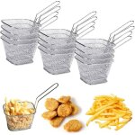 Lot de 12 mini paniers � frites en acier inoxydable - support � frites - petit panier � frites carr� ...