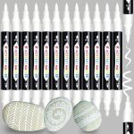 Lot de 12 stylos acryliques blancs  double pointe pour pierres impermables marqueurs de peinture acrylique ...