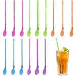 Lot de 15 pailles  granit pailles  smoothie cuillres colores 2 en 1 rutilisables idales pour les ...