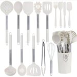 Lot de 15 ustensiles de cuisine en silicone rsistant  la chaleur avec poignes en acier inoxydable ...