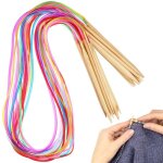 Lot de 18 aiguilles  tricoter circulaires en bambou avec tube en plastique color