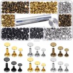 Lot de 180 rivets en cuir mtalliques pour dcoration ou rparation de cuir avec 3 tailles et outils ...