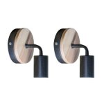 Lot de 2 appliques murales - base led e27 - fer noir et bois - style europ�en - minimaliste (sans ampoule) ...