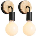 Lot de 2 appliques murales dint�rieur en m�tal et bois e27 pour chambre et salle de bain sans ampoules ...