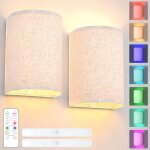 Lot de 2 appliques murales avec t�l�commande - 16 couleurs rgb - avec abat - jour en tissu pour chambre ...