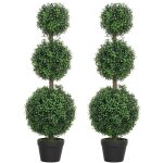 Lot de 2 arbres artificiels - homcom - 3 boules de buis topiaires avec pot - intrieur et extrieur - ...