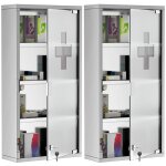 Lot de 2 armoires � pharmacie - homcom - 4 niveaux - porte verre tremp� symbole croix - acier inoxydable ...