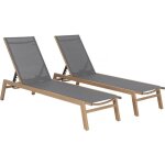 Lot de 2 bains de soleil en aluminium imitation bois elysia - gris